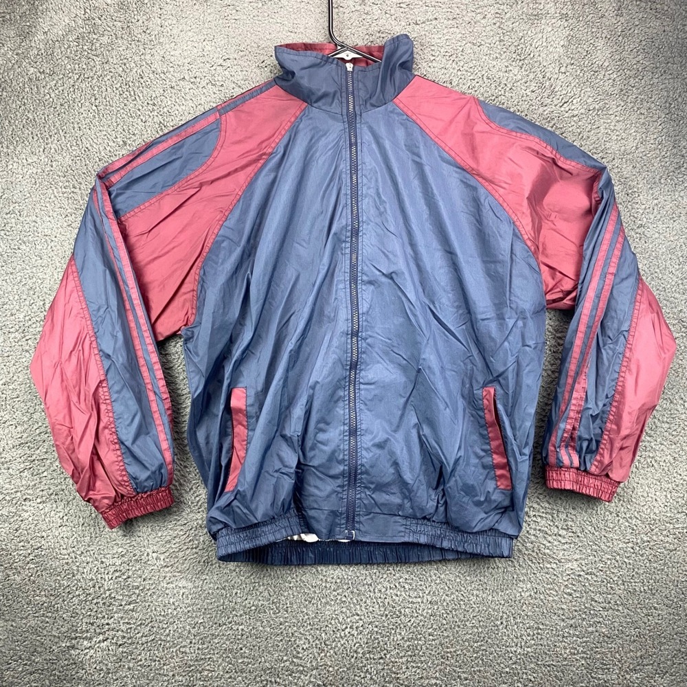 J.G. Hook Vintage Mens M Track Jacket Full Zip Nylon Color Block Maroon Blue